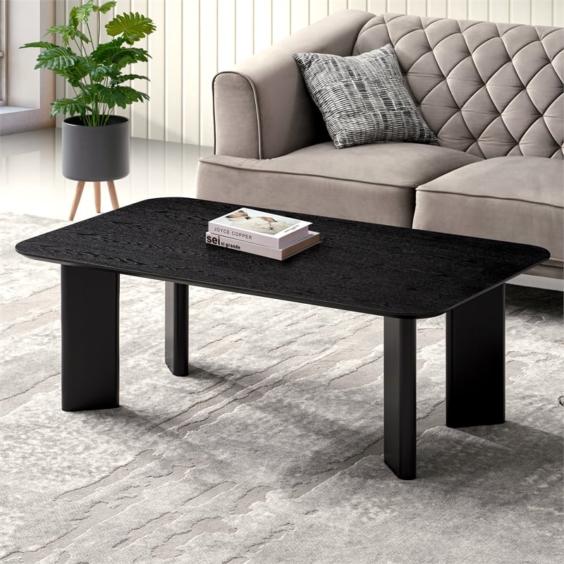 Pemberly Row Rectangular Wood Coffee Table with Rounded Corners in Black Ash