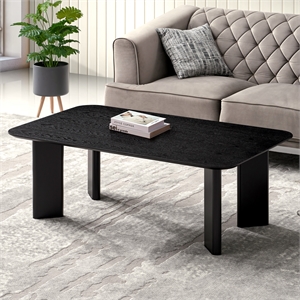 Pemberly Row Rectangular Wood Coffee Table with Rounded Corners in Black Ash