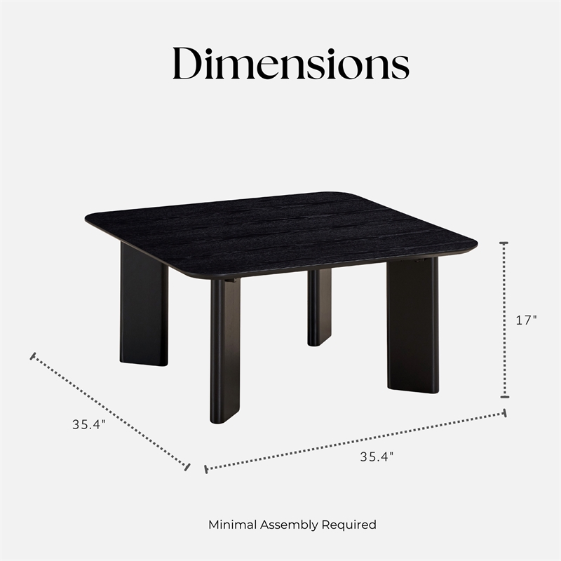 Pemberly Row Square Wood Coffee Table with Rounded Corners in Black Ash