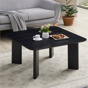 Pemberly Row Square Wood Coffee Table with Rounded Corners in Black Ash