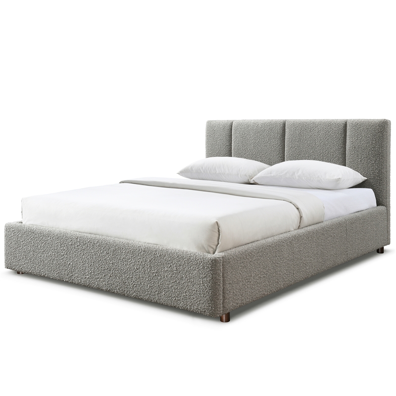 Pemberly Row Channel Tufted Upholstered Platform Queen Bed in Gray Boucle