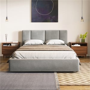 Pemberly Row Channel Tufted Upholstered Platform Queen Bed in Gray Boucle