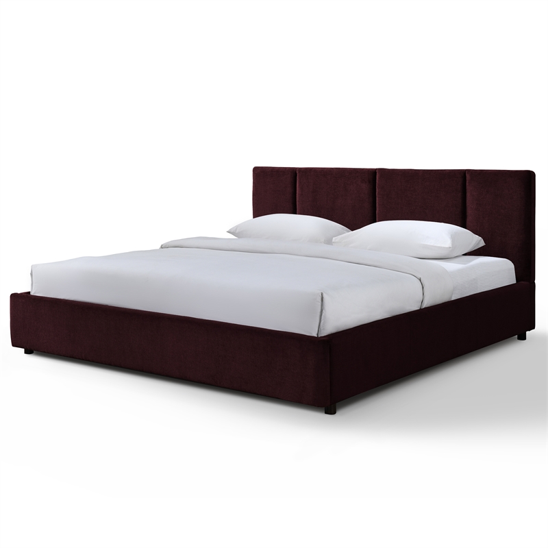 Pemberly Row Channel Tufted Upholstered Platform King Bed in Burgundy