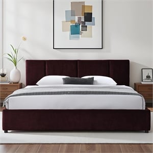 Pemberly Row Channel Tufted Upholstered Platform King Bed in Burgundy