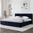 Pemberly Row Channel Tufted Upholstered Platform King Bed in Blue Fabric