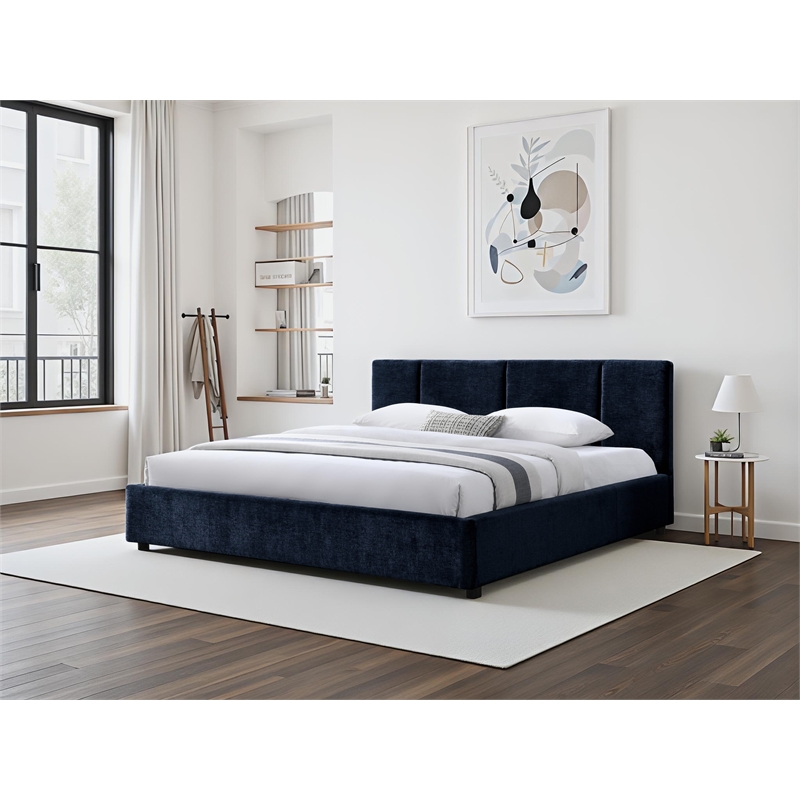 Pemberly Row Channel Tufted Upholstered Platform King Bed in Blue Fabric