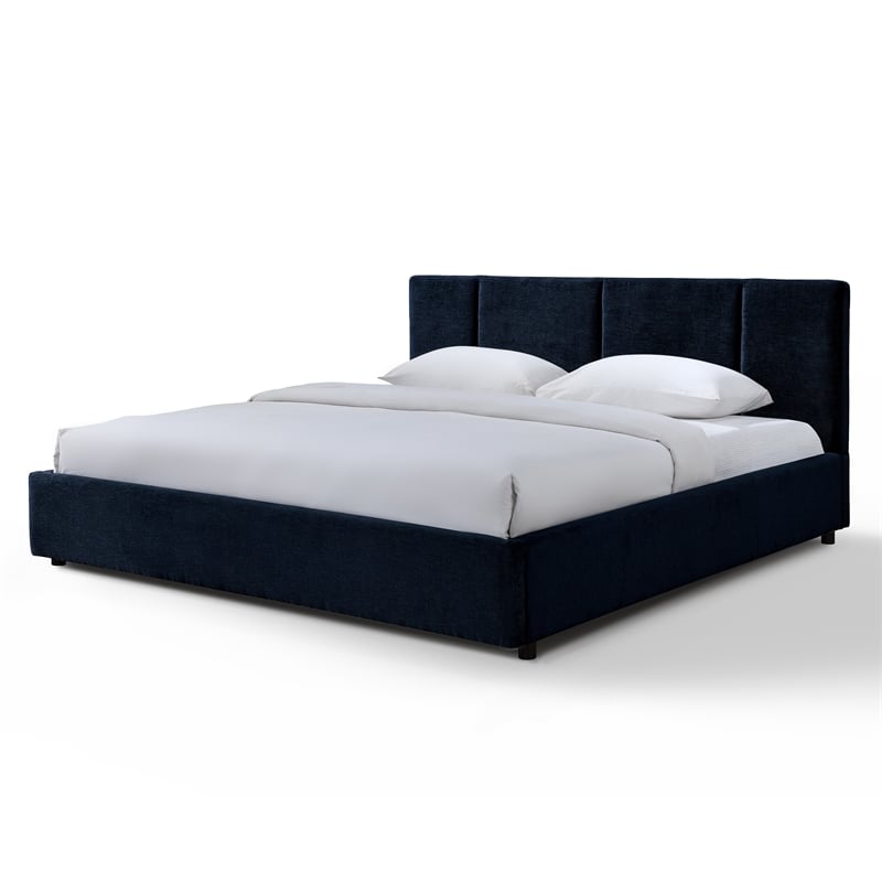 Pemberly Row Channel Tufted Upholstered Platform King Bed in Blue Fabric