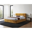 Pemberly Row Channel Tufted Fabric Upholstered Platform Queen Bed in Gold