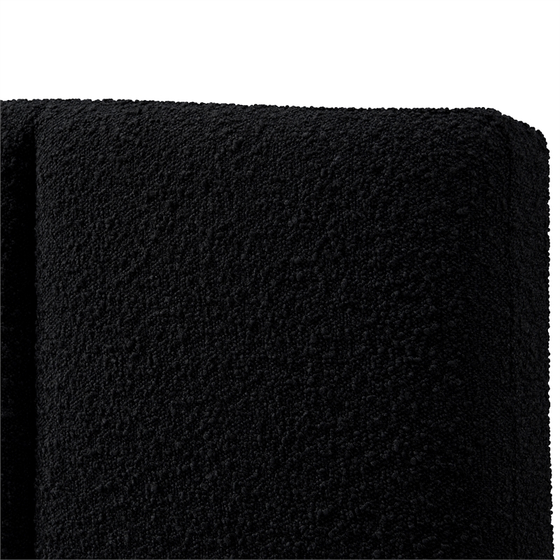 Pemberly Row Channel Tufted Upholstered Platform Queen Bed in Black Boucle