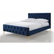 Pemberly Row Button Tufted Wood and Velvet Queen Platform Bed in Blue