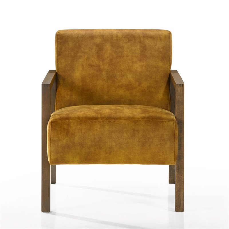 Pemberly Row Solid Wood and Fabric Upholstered Lounge Accent Chair in Gold