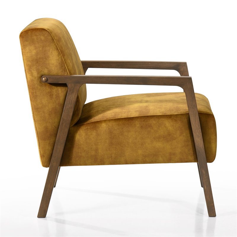 Pemberly Row Solid Wood and Fabric Upholstered Lounge Accent Chair in Gold