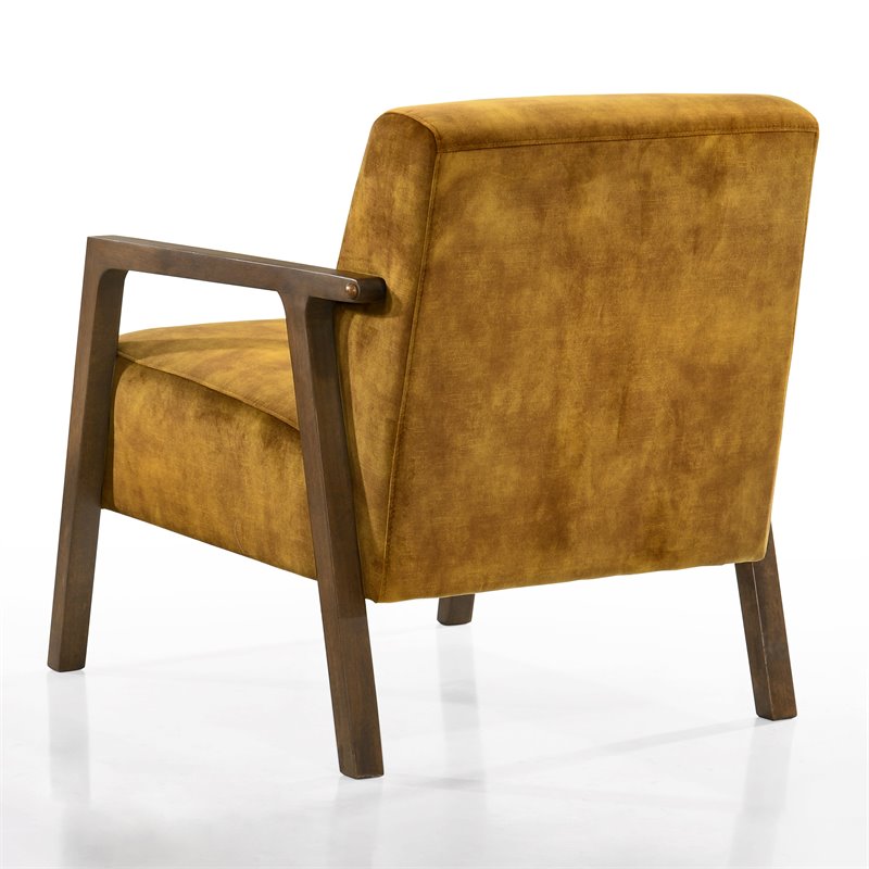 Pemberly Row Solid Wood and Fabric Upholstered Lounge Accent Chair in Gold