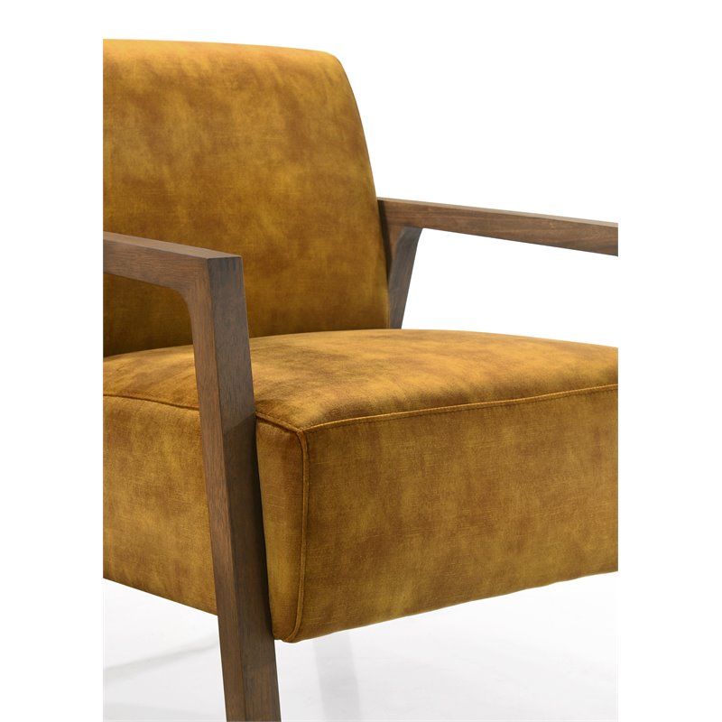 Pemberly Row Solid Wood and Fabric Upholstered Lounge Accent Chair in Gold