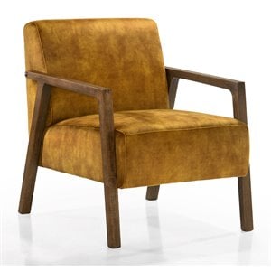 Pemberly Row Solid Wood and Fabric Upholstered Lounge Accent Chair in Gold