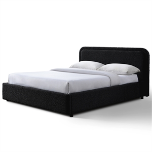 Pemberly Row Rounded Headboard Upholstered Platform Queen Bed in Black Boucle