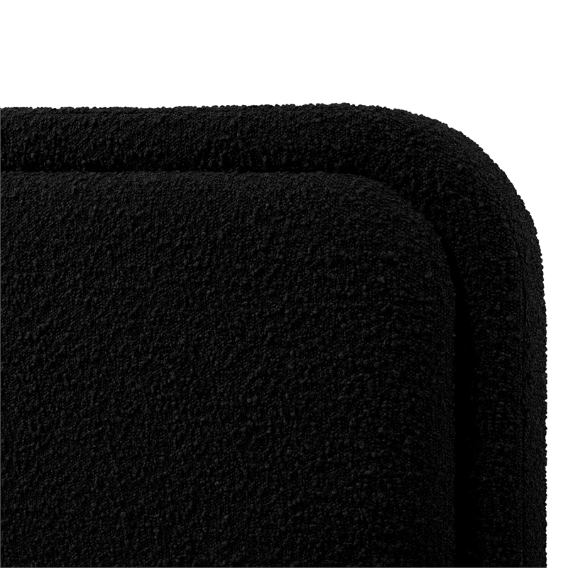 Pemberly Row Rounded Headboard Upholstered Platform Queen Bed in Black Boucle