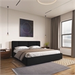 Pemberly Row Channel Tufted Upholstered Platform King Bed in Black Boucle