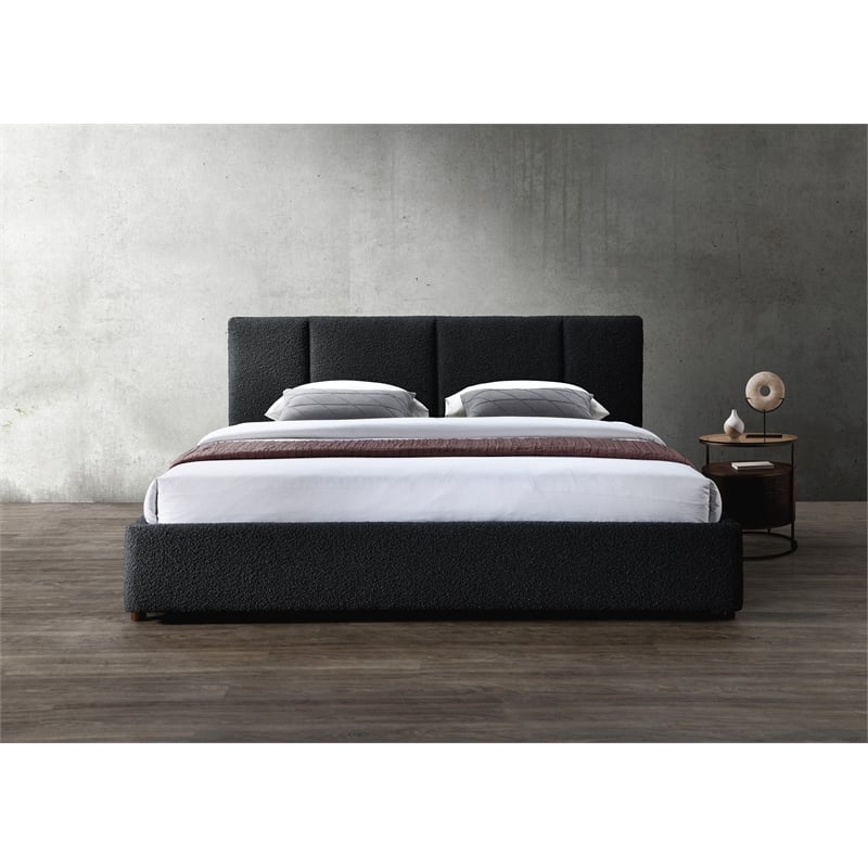 Pemberly Row Channel Tufted Upholstered Platform King Bed in Black Boucle