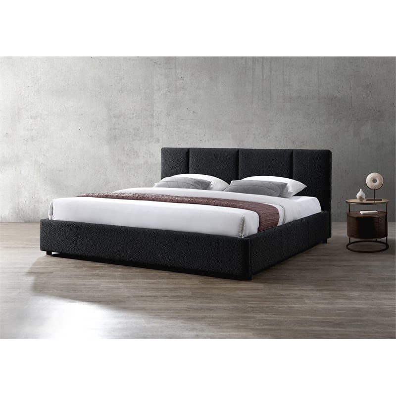 Pemberly Row Channel Tufted Upholstered Platform King Bed in Black Boucle