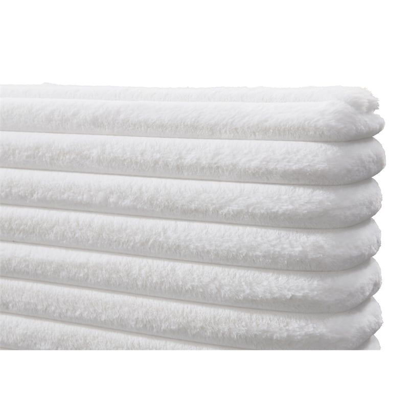 Pemberly Row Horizontal Channel Tufted Platform Queen Bed in White Fabric