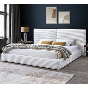 Pemberly Row Horizontal Channel Tufted Platform King Bed in White Fabric