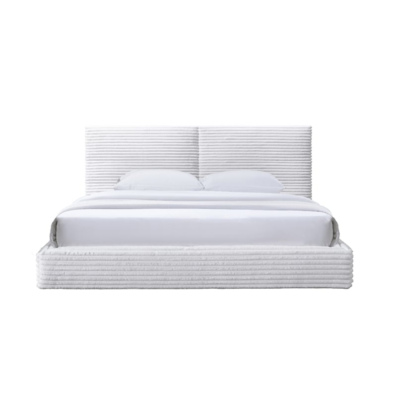 Pemberly Row Horizontal Channel Tufted Platform King Bed in White Fabric