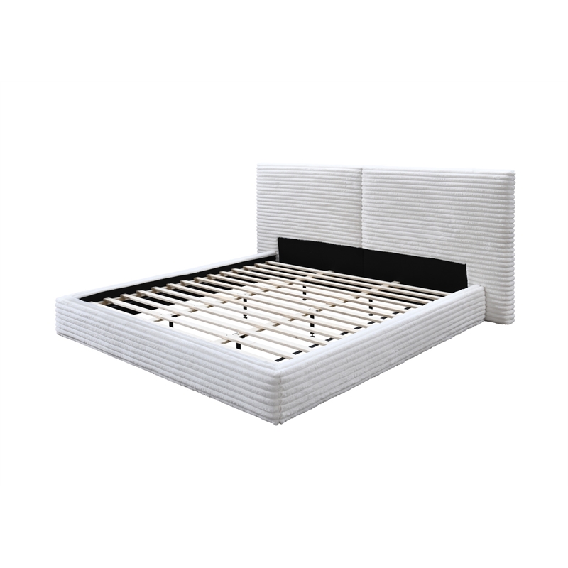 Pemberly Row Horizontal Channel Tufted Platform King Bed in White Fabric