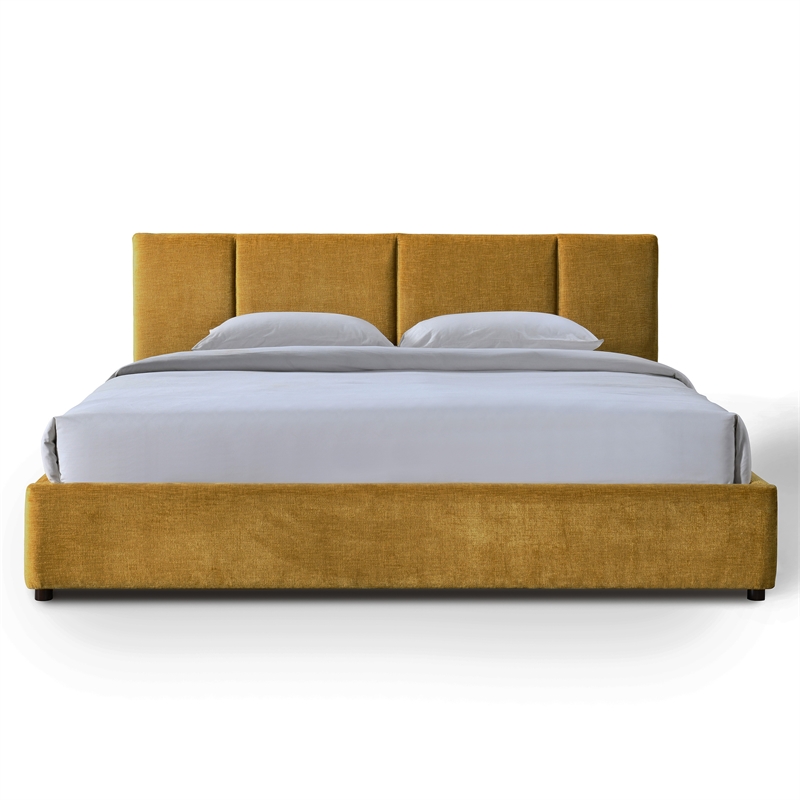 Pemberly Row Channel Tufted Upholstered Platform King Bed in Gold Fabric