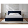 Pemberly Row Rounded Headboard Fabric Upholstered Platform Queen Bed in Blue