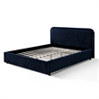 Pemberly Row Rounded Headboard Fabric Upholstered Platform Queen Bed in Blue