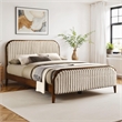 Pemberly Row Wooden Queen Size Platform Bed in Walnut and Beige