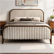 Pemberly Row Wooden Queen Size Platform Bed in Walnut and Beige