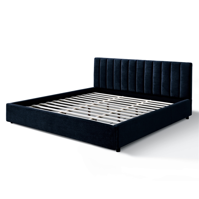 Pemberly Row Vertical Tufted Upholstered Platform King Bed in Blue Fabric