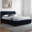 Pemberly Row Vertical Tufted Fabric Upholstered Platform Queen Bed in Blue