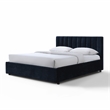 Pemberly Row Vertical Tufted Fabric Upholstered Platform Queen Bed in Blue