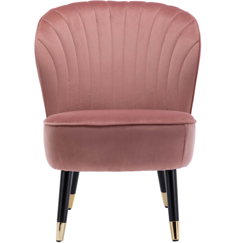Pemberly Row Wood and Velvet Upholstered Accent Chair with Gold Tips in Pink