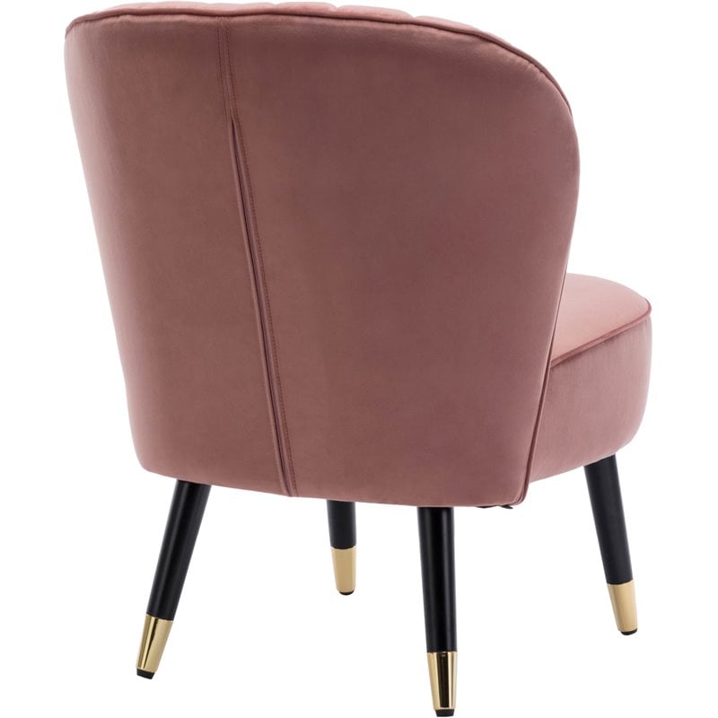 Pemberly Row Wood and Velvet Upholstered Accent Chair with Gold Tips in Pink
