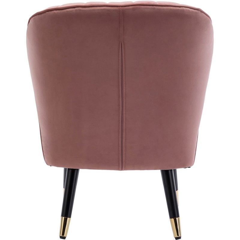 Pemberly Row Wood and Velvet Upholstered Accent Chair with Gold Tips in Pink