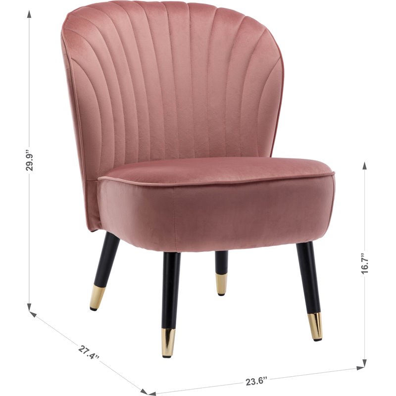 Pemberly Row Wood and Velvet Upholstered Accent Chair with Gold Tips in Pink