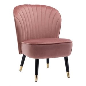 Pemberly Row Wood and Velvet Upholstered Accent Chair with Gold Tips in Pink