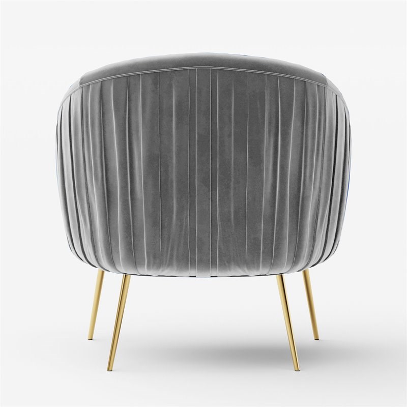 Pemberly Row Velvet Upholstered Accent Armchair with Gold Legs in Gray