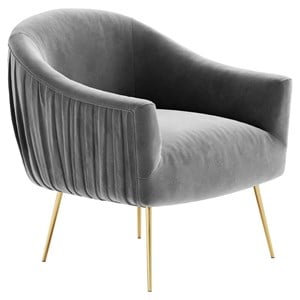 Pemberly Row Velvet Upholstered Accent Armchair with Gold Legs in Gray