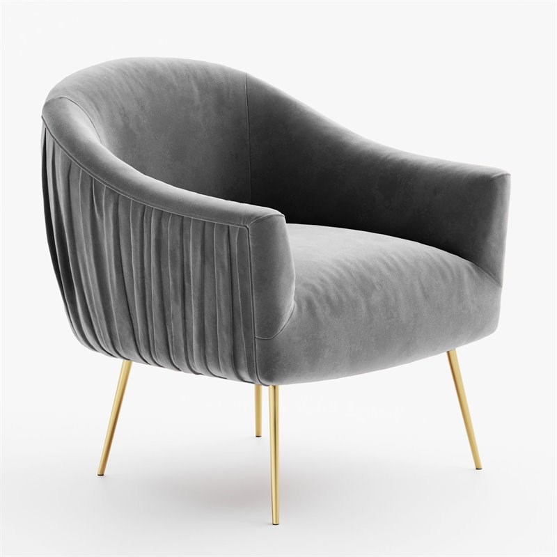 Pemberly Row Velvet Upholstered Accent Armchair with Gold Legs in Gray