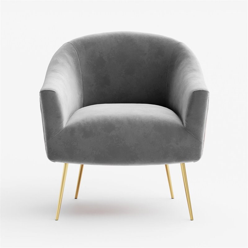 Pemberly Row Velvet Upholstered Accent Armchair with Gold Legs in Gray