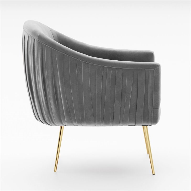 Pemberly Row Velvet Upholstered Accent Armchair with Gold Legs in Gray