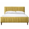 Pemberly Row Wood and Fabric Upholstered Queen Platform Bed in Gold Velvet