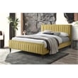Pemberly Row Wood and Fabric Upholstered Queen Platform Bed in Gold Velvet