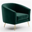 Pemberly Row Barrel Steel and Velvet Accent Chair with Gold Legs in Green