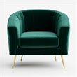 Pemberly Row Barrel Steel and Velvet Accent Chair with Gold Legs in Green